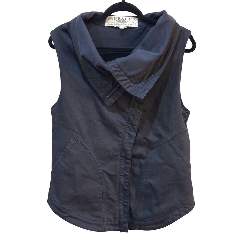 Prairie Underground Women Denim Asymmetrical Zip Vest USA Size Medium Organic